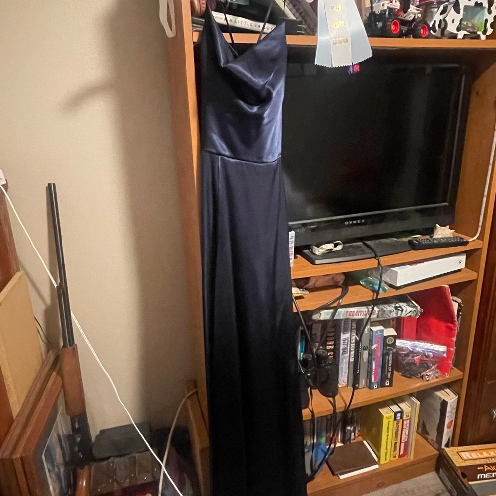 Galina Signature Navy Satin Dress